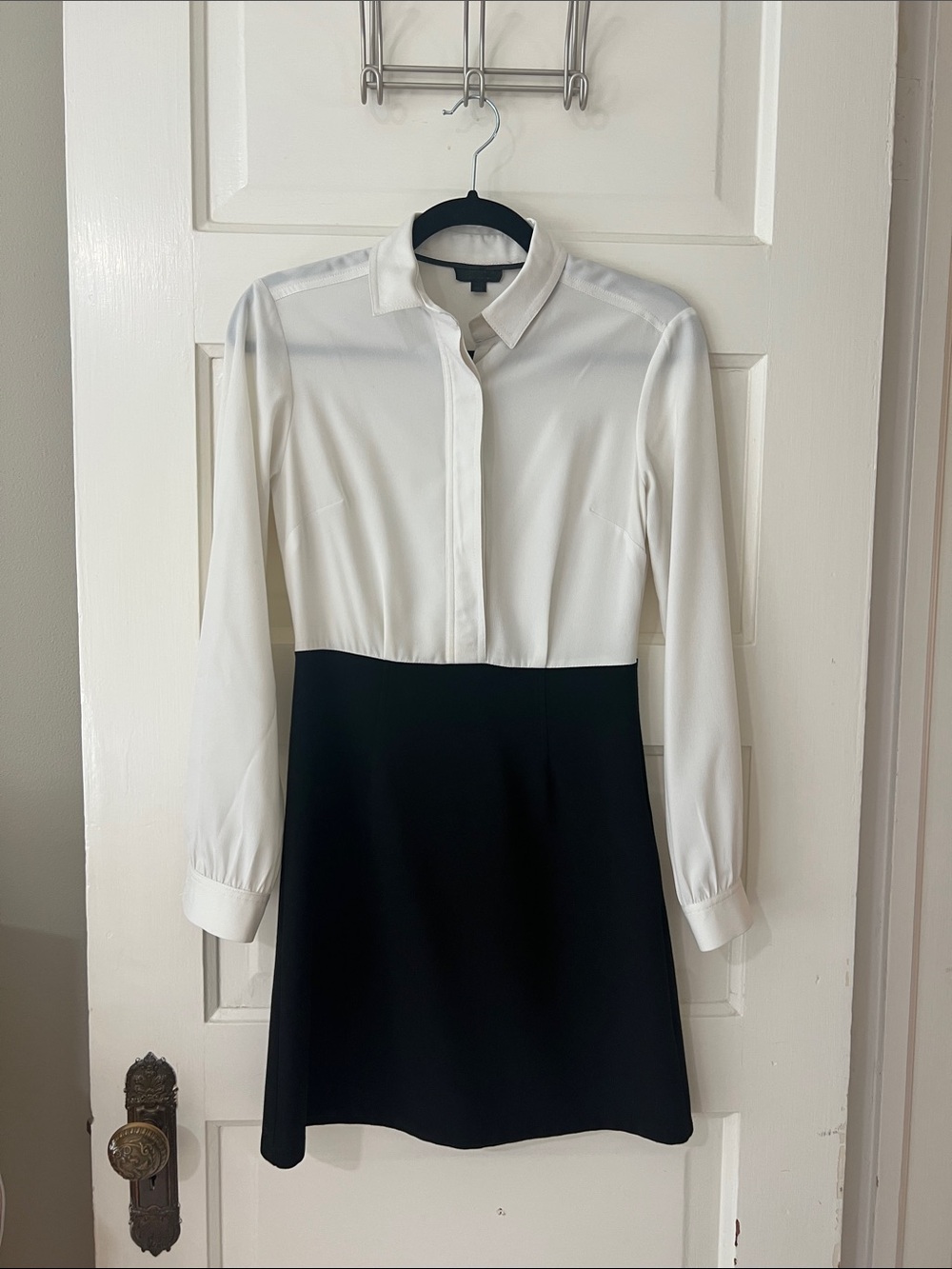 Topshop Two-Tone Long Sleeve Shirt Dress in White and Black